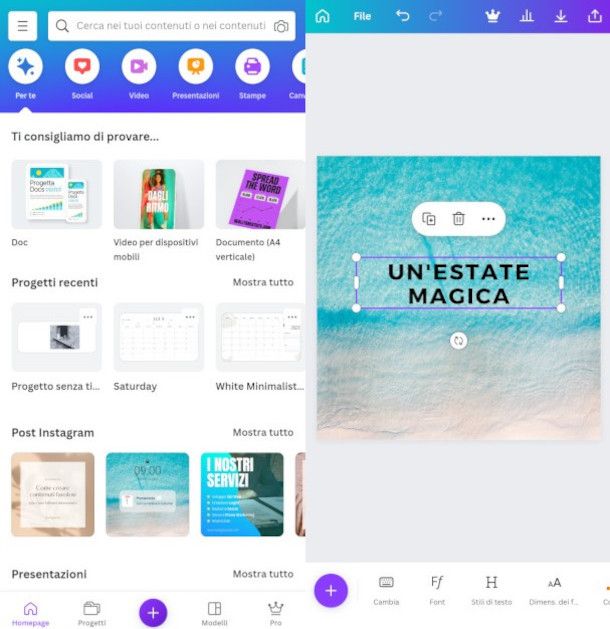 schermate app Canva