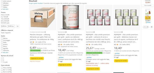 ricerca prodotti per animali su sito Amazon
