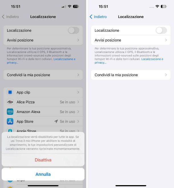 Come disattivare la localizzazione su iPhone