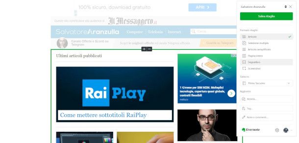 estensione Web.clipper Evernote