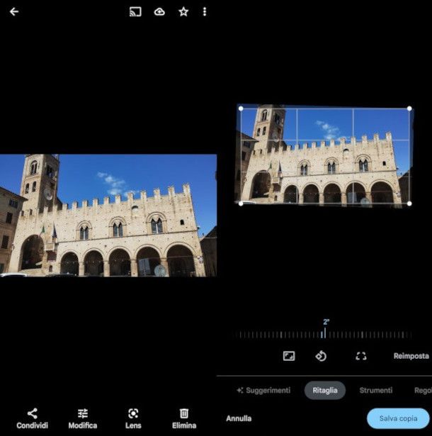 raddrizzare una foto su app Google Foto Android