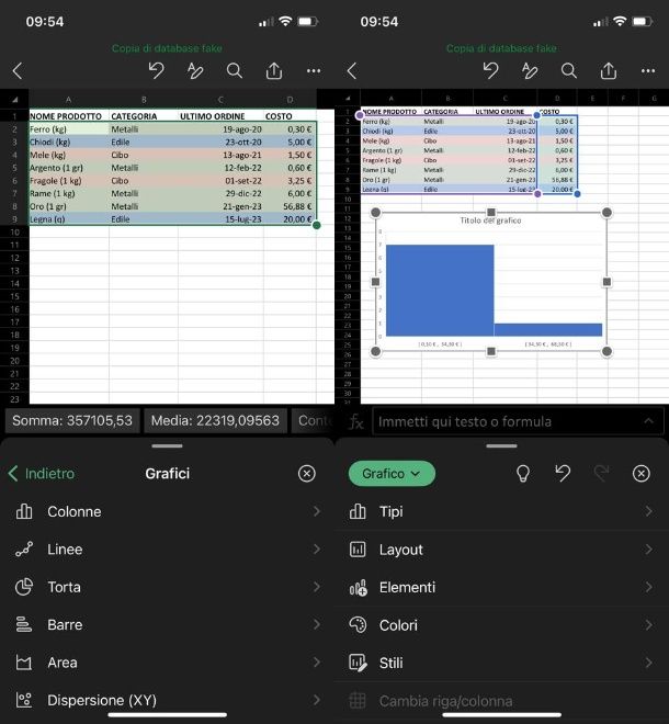 Excel — smartphone — grafico