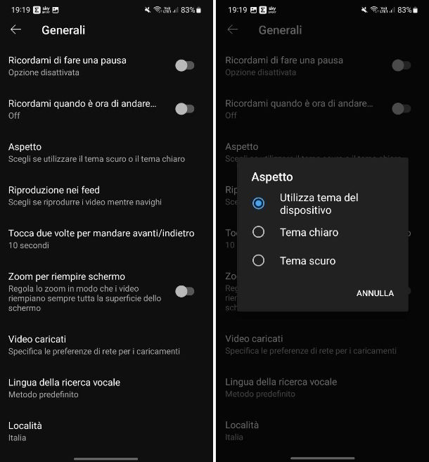 Come attivare la dark mode su YouTube per Android