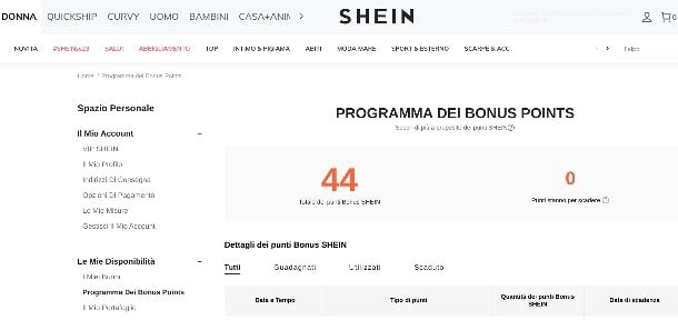 Punti bonus Shein