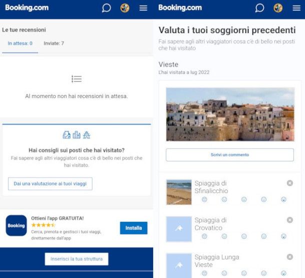 recensione località su Booking da smartphone