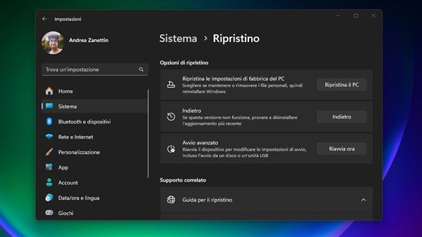 Ripristino PC Windows 11