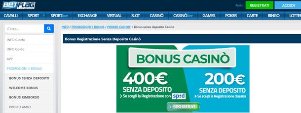 Bonus casinò senza deposito BetFlag