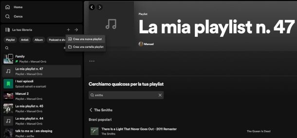 creazione playlist da Spotify Web