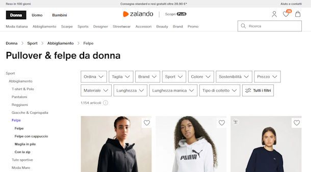 Abbigliamento sportivo su Zalando