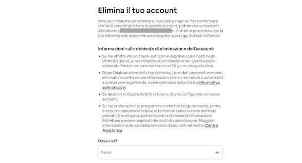 Eliminare account Airbnb