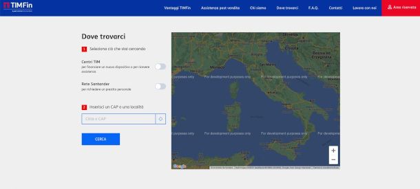 funzione per localizzare centro tim o agenzia santander