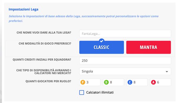 Leghe Fantacalcio creazione lega