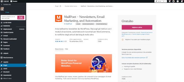Plugin MailPoet su WordPress