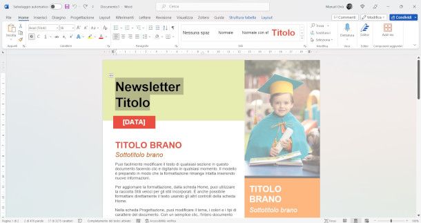 modiica template newsletter su Word