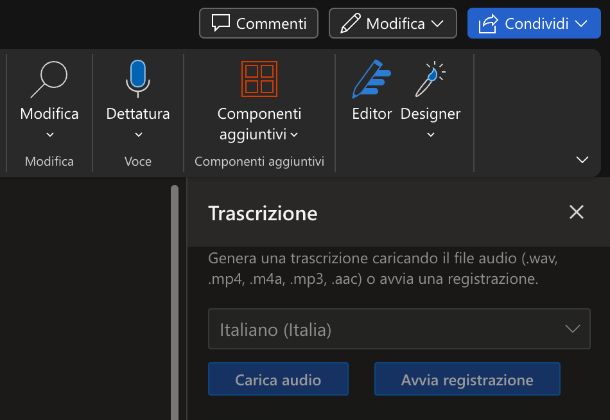 Word trascrizione