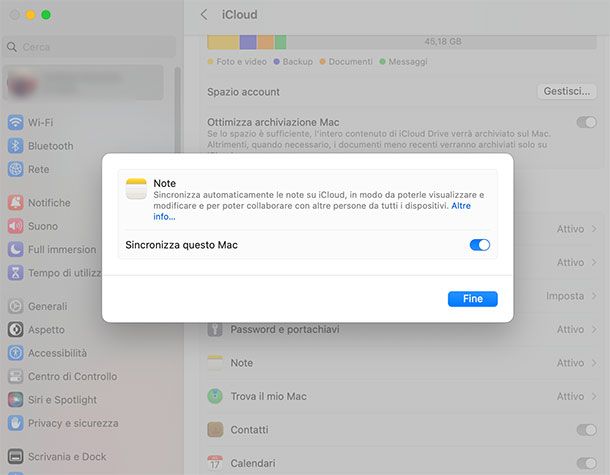 Sincronizzazione di iCloud