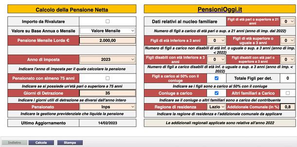 PensioniOggi.it Programma per calcolo pensione netta