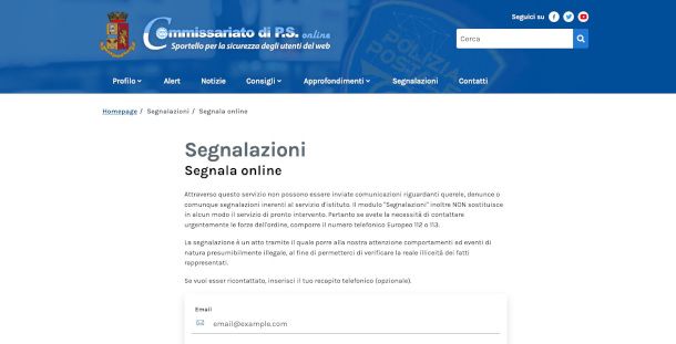 segnalazione online sito Polizia Postale