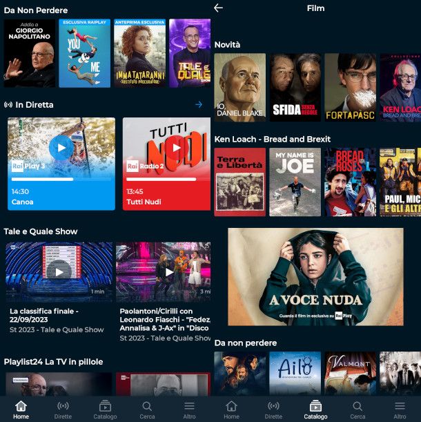 schermate app RaiPlay
