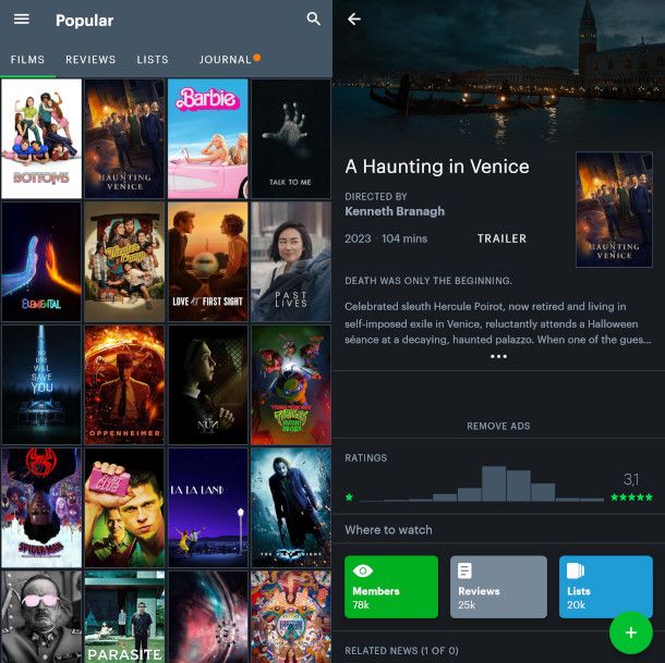 schermate app Letterboxd