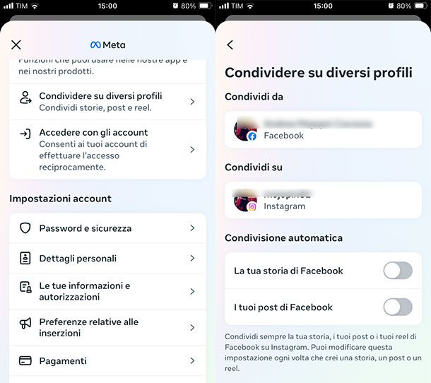 Come togliere condivisione automatica Instagram Facebook App