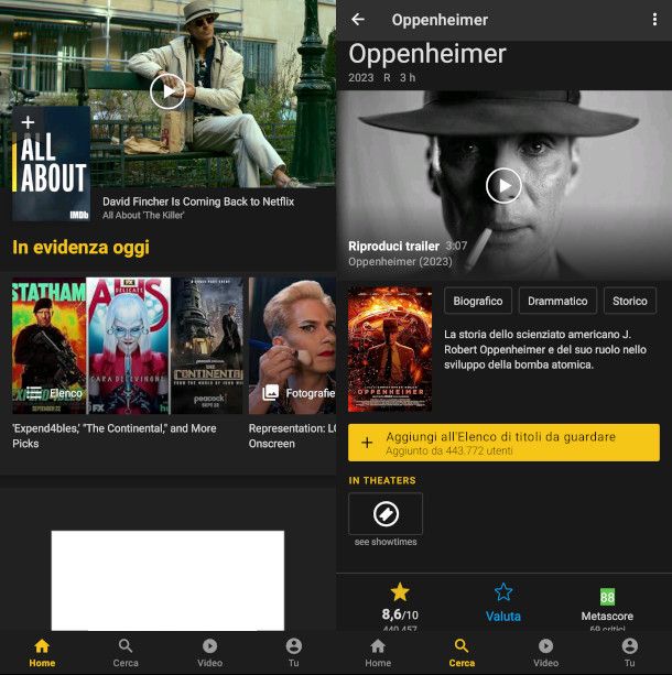 schermate app IMDb