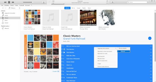 creazione playlist su iTunes