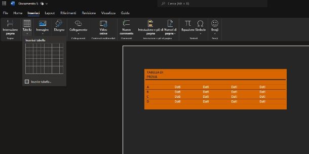 Tabella Word Online