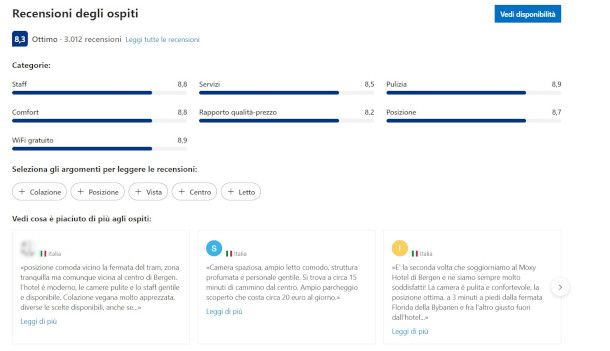 recensioni strutture su Booking