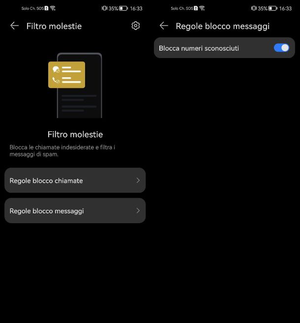 Come bloccare SMS senza numero su Huawei