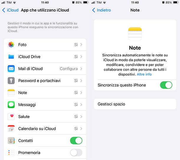 Sincronizzazione di iCloud