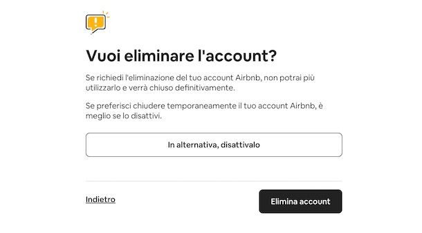 Cancellare account Airbnb