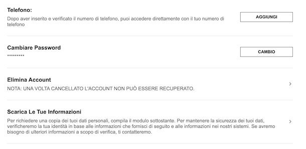 Account SHEIN eliminato