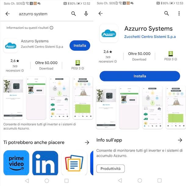 App Azzurro System su Android