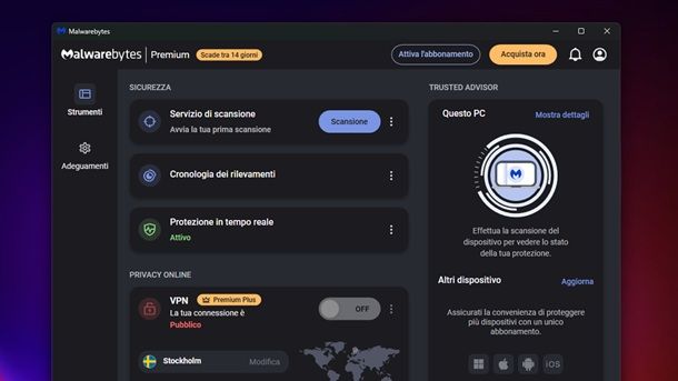 Prova gratuita Malwarebytes Premium Prima Scansione Windows 11