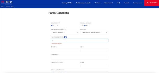 form Web per contattare TIMFin