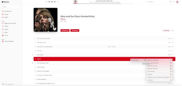 creazione playlist da Web player Apple Music