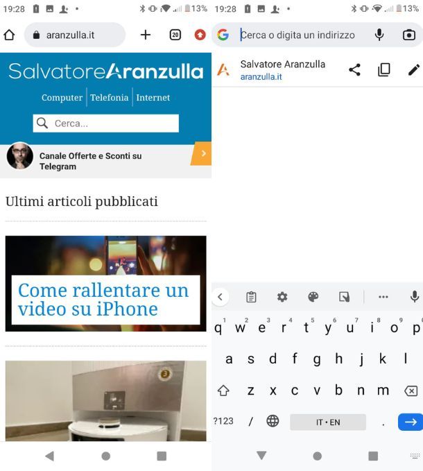 Aggiornamento pagina Android