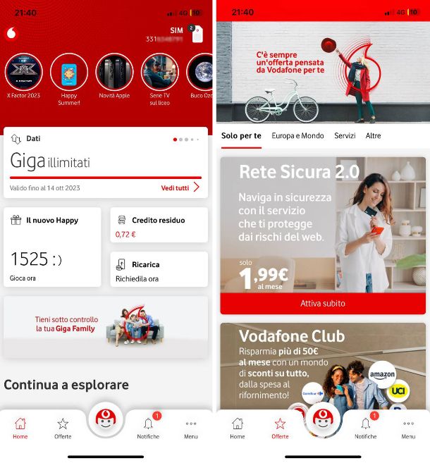 App per Vodafone mobile