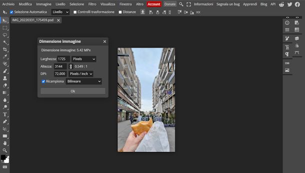 Ingrandire immagine con Photopea