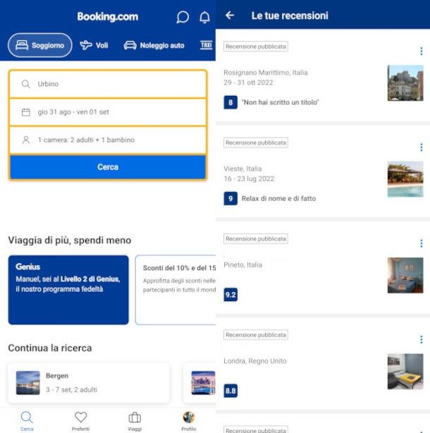recensione struttura Booking da app
