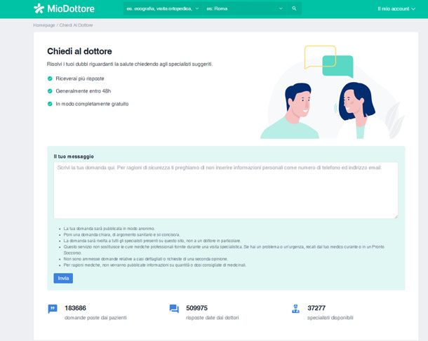 MioDottore sito per fare domande ai medici