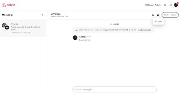 Archiviare conversazioni su Airbnb