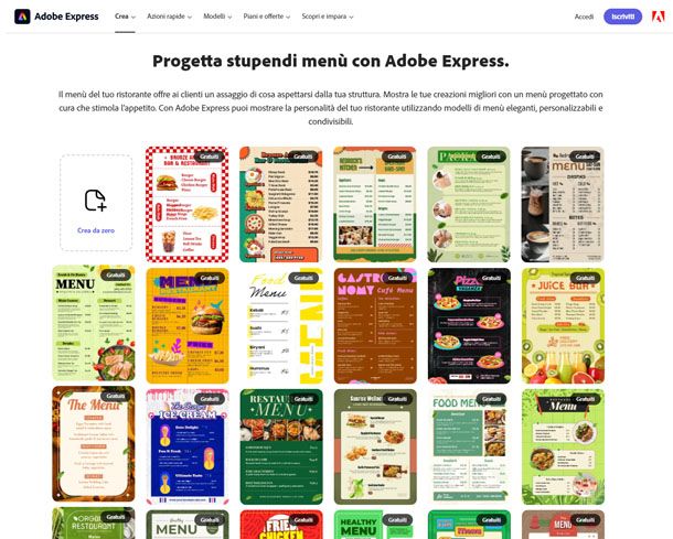 Adobe Express template menu