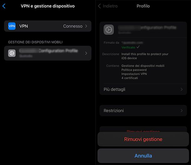 Verificare profili configurazione