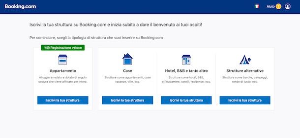 Registrazione struttura Booking