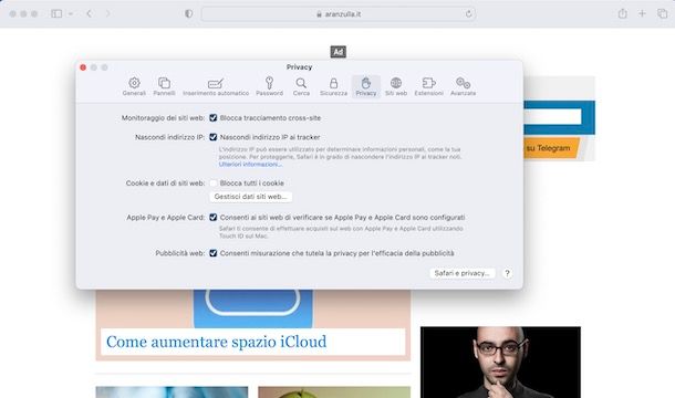 Attivare cookie Safari su Mac