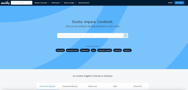 home page sito Docsity