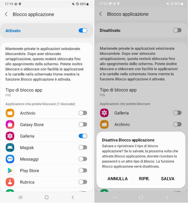 Come togliere il blocco app su Samsung