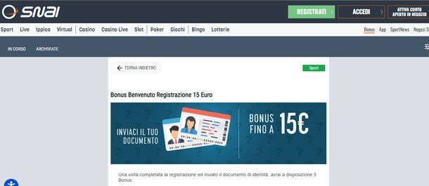 Bonus casinnò senza deposito SNAI